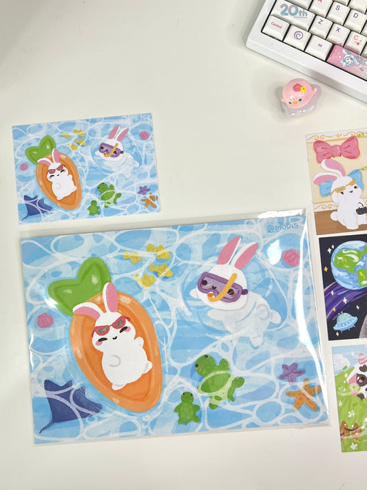 BunBun in Ocean A4 Art Print
