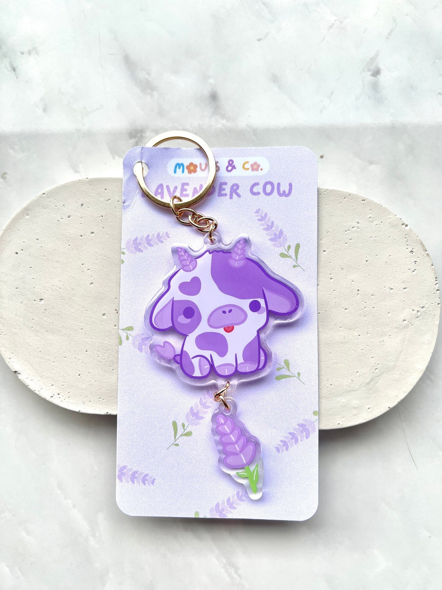 Lavender Cow Keychain