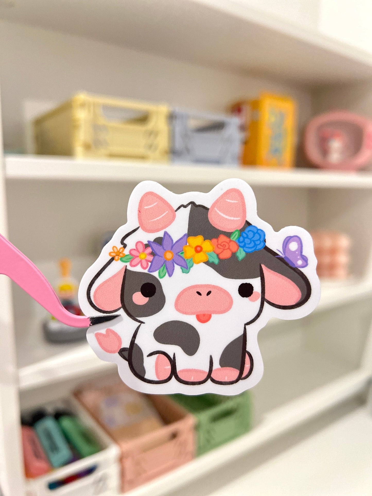 Floral Cow Die-cut Stickers