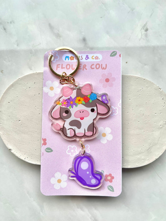 Floral Cow Keychain
