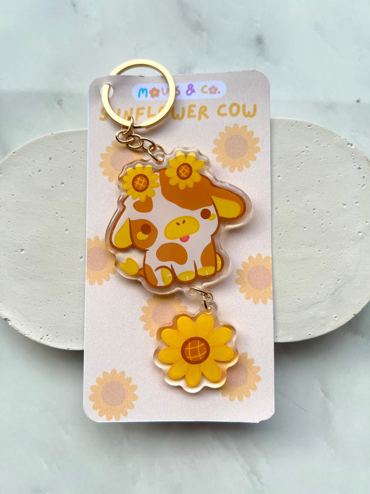 Sunflower Cow Keychain