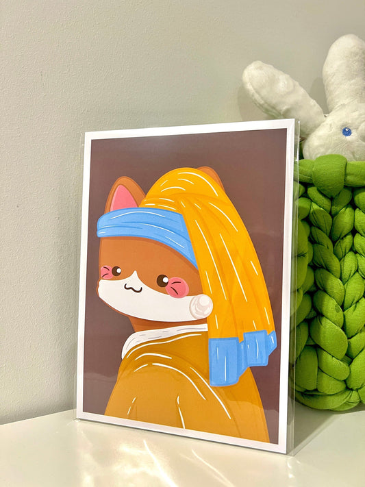 Cat with a Pearl Earring A5 Art Print